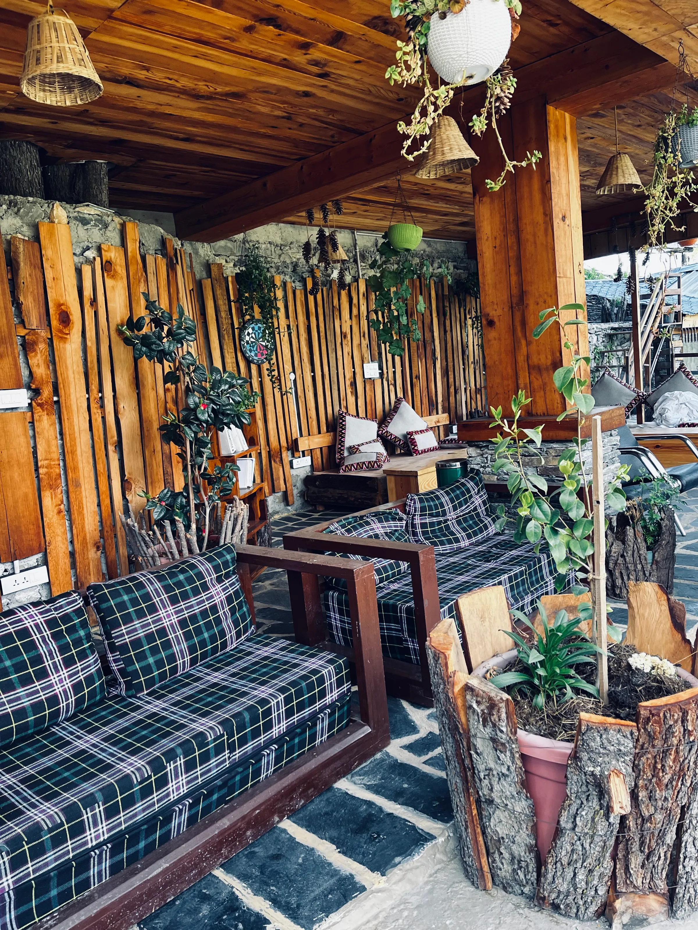 Outdoor sitting area in sunlight